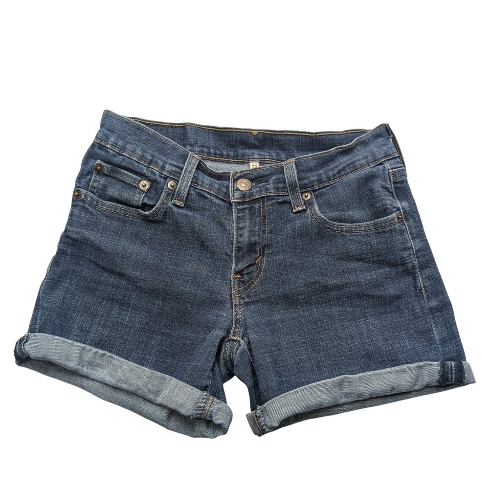 Levi's Denim Shorts Womens 25 Dark Wash Cuffed Mid Rise Stretch 5-Pocket 3449